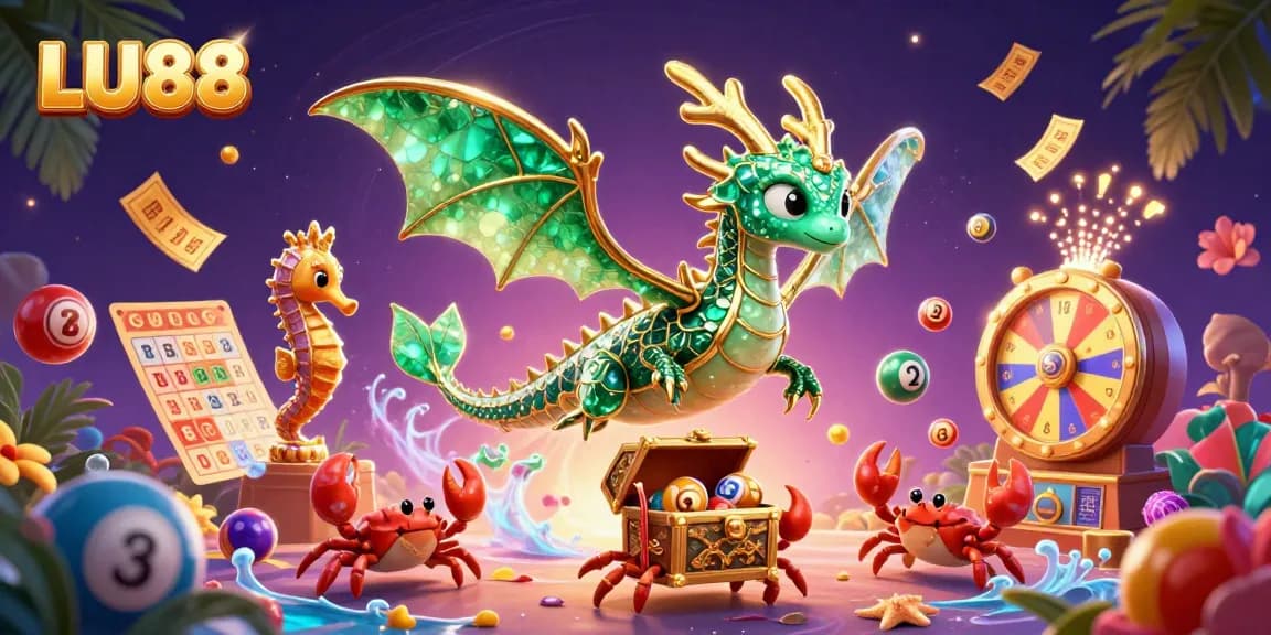 LU88 winning illustration featuring a vibrant scene of a dragon and lottery elements