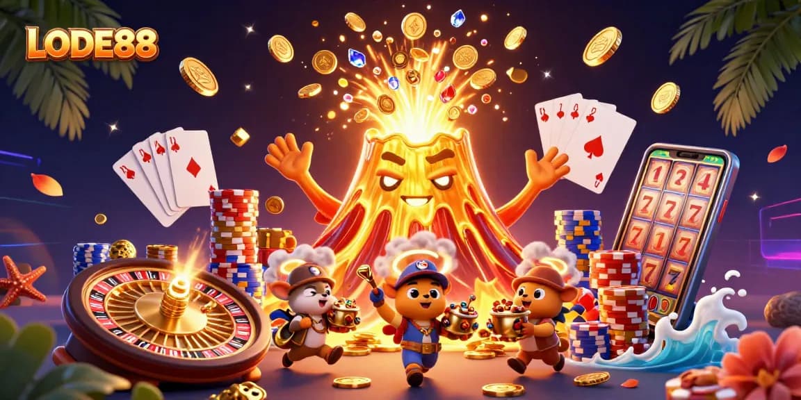 Experience the excitement of LODE88 with treasure and gaming elements in vibrant 3D illustration.