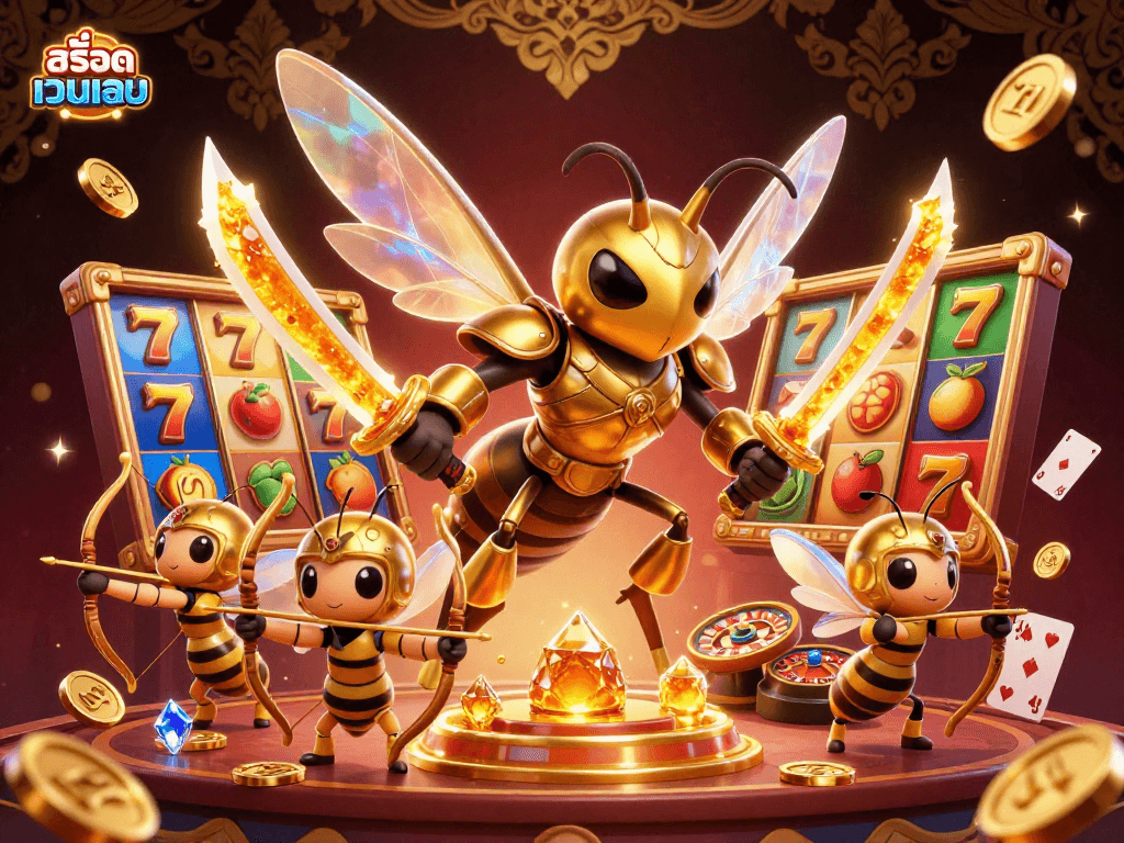 Experience thrilling gameplay with สล็อตเว็บตรง, showcasing a vibrant 3D casino scene filled with dynamic slot reels and characters.