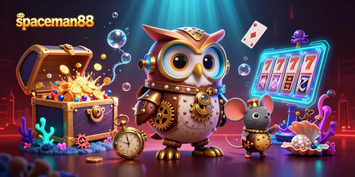 Experience gambling thrills with spaceman88 in this vibrant casino adventure illustration.