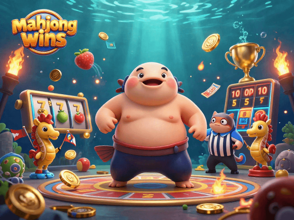 Experience mahjong wins with vibrant underwater casino action featuring a fugu and friends!