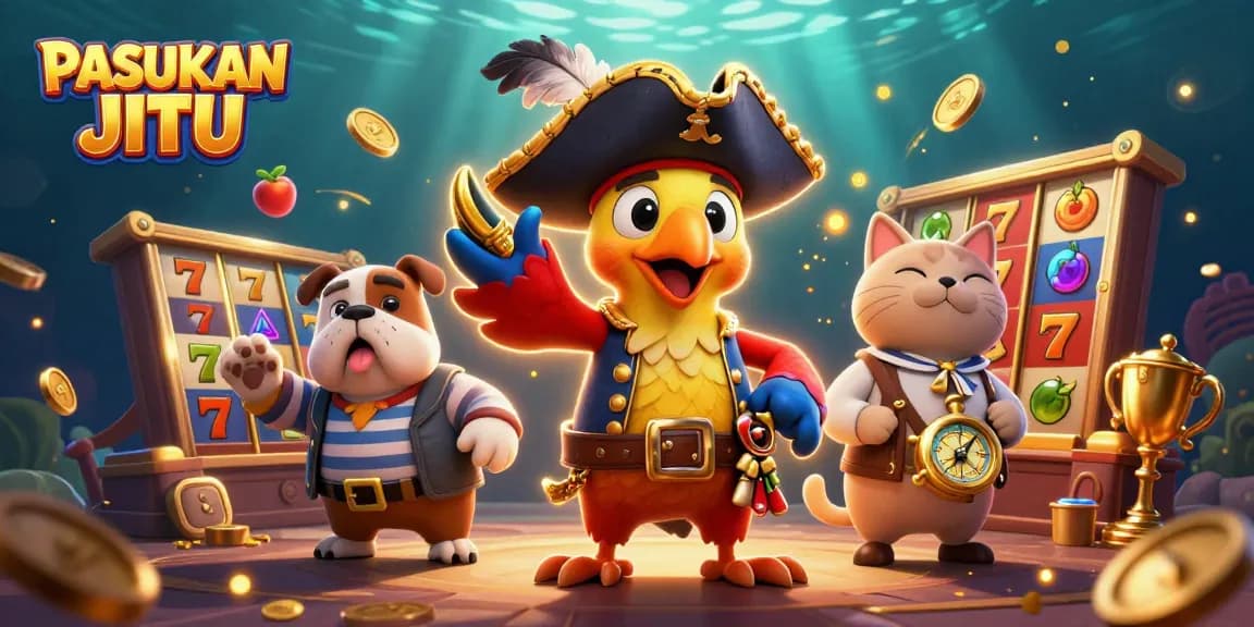 PASUKAN JITU showcases engaging slot gameplay elements with a vibrant 3D illustration.