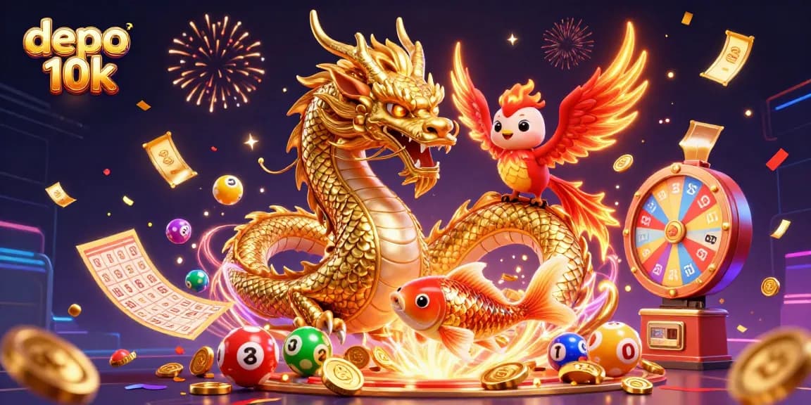 Experience thrilling gameplay with depo 10k slots, featuring a vibrant dragon and joyous elements.