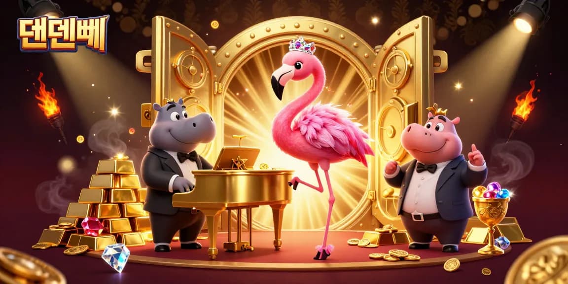 Experience the thrill of 텐텐벳 in this vibrant casino scene showcasing exciting characters and gold treasures.