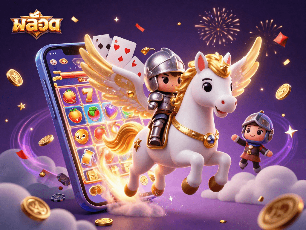 Spin the magical slots with the enchanting horse and knight in a vibrant casino scene.