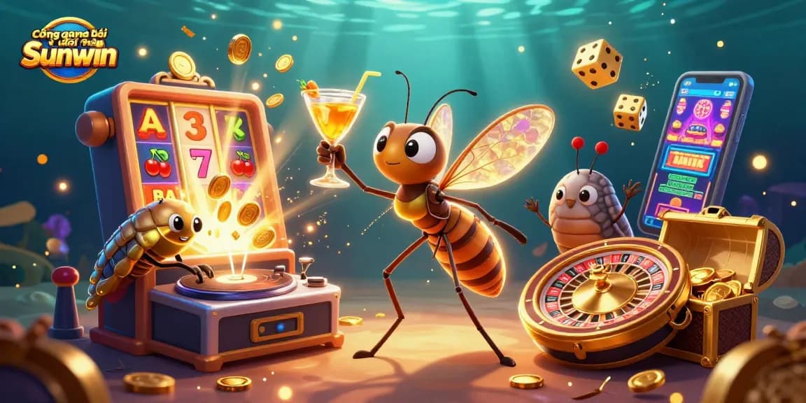 Experience excitement at Cổng game bài đổi thưởng Sunwin with vibrant casino elements and characters.