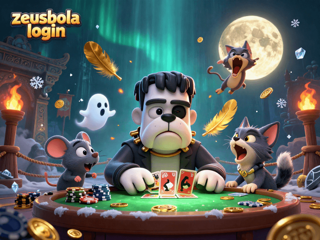 Experience zeusbola login with a vibrant 3D illustration showcasing an exciting casino atmosphere.