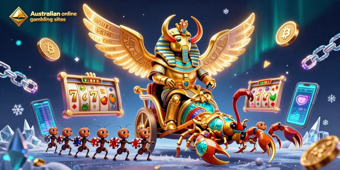 Engage with top Australian online gambling sites featuring vibrant 3D casino elements and characters.