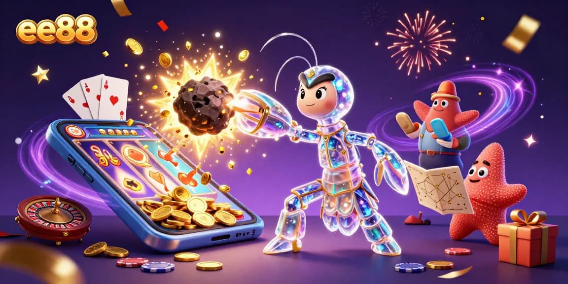 Experience ee88 casino excitement with a galactic samurai and gold coins erupting as you play!
