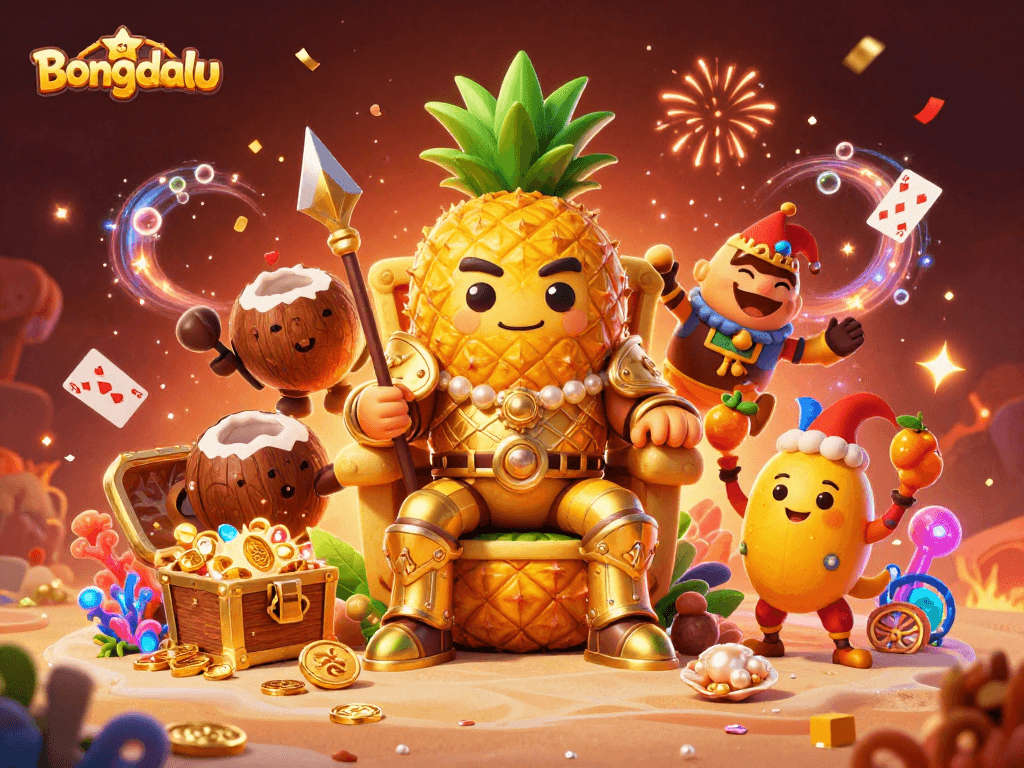 Bongdalu brings excitement to the casino with a thrilling 3D scene featuring golden characters and vibrant decorations.