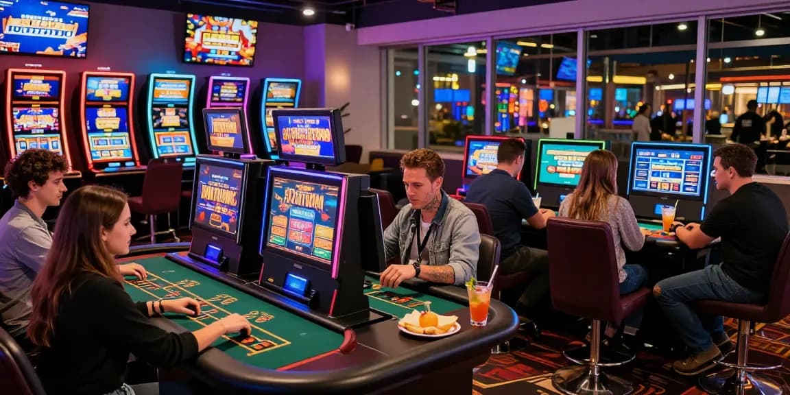Players enjoying interactive games at non UK casinos in a vibrant casino setting.