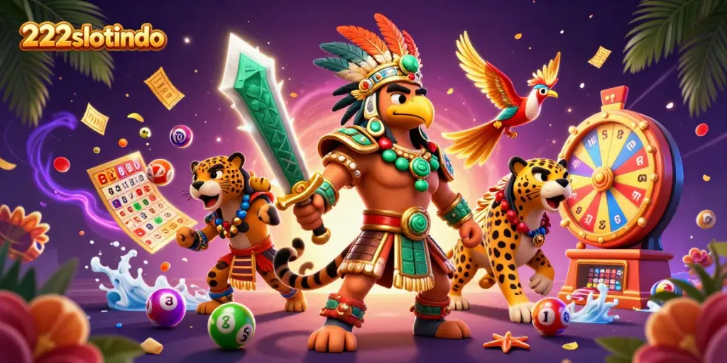 Menangkan permainan di 222slotindo dengan karakter Aztec dan elemen kemenangan yang dinamis.