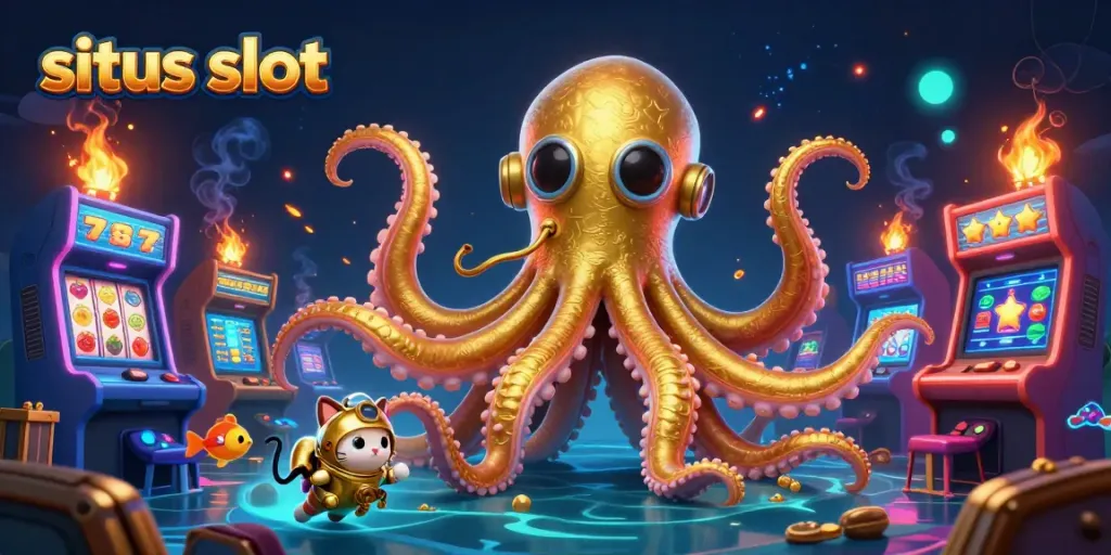 Gali kemenangan di situs slot dengan slot bergulir dan simbol keberuntungan dalam ilustrasi 3D menarik.