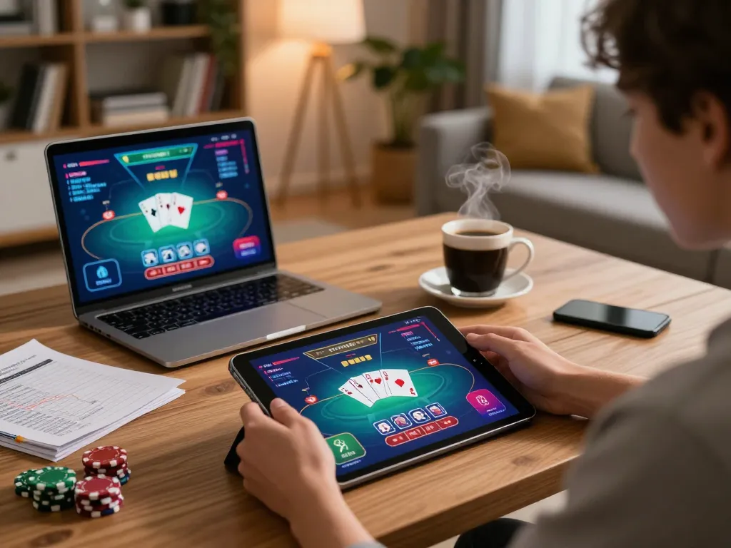 PHDREAM6268 user engaging in online casino gaming on tablet with strategy notes