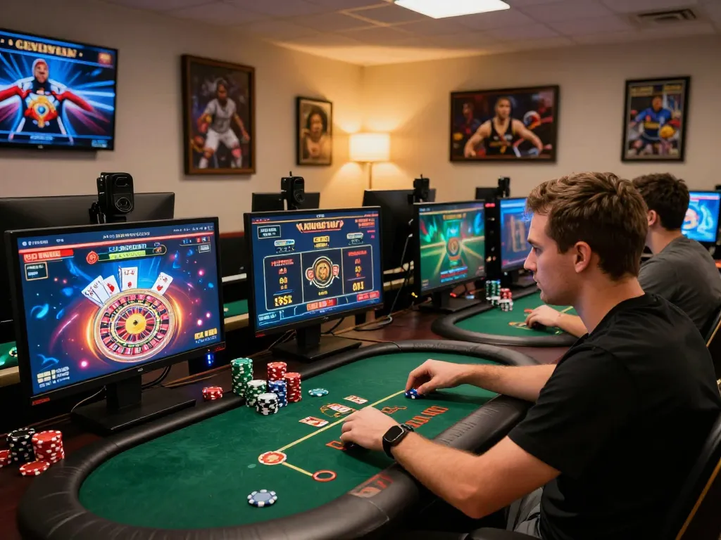 Engaging player strategizing in online poker and casino games at goal123.ac, showcasing an intense gaming moment.