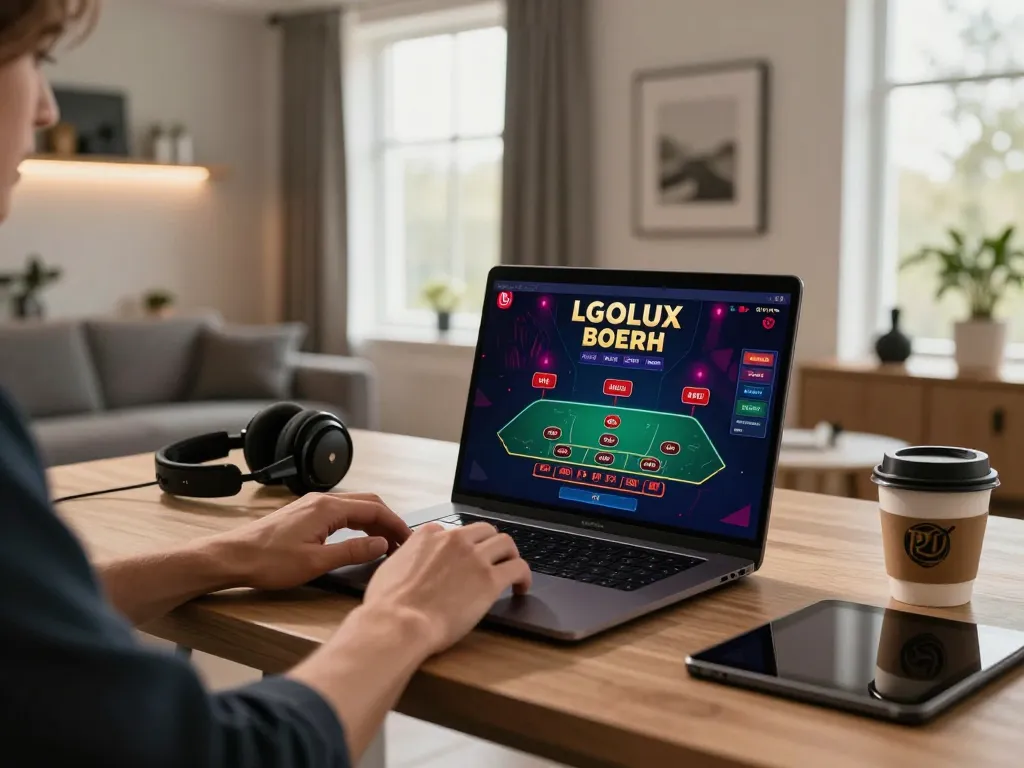 Engaging moment playing LGOLUX online blackjack in a stylish home setup with dynamic atmosphere.