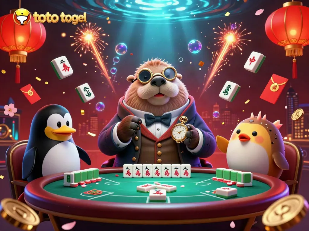 Engaging scene of joyful characters playing toto togel underwater, illuminated by bright lanterns and festive decorations.