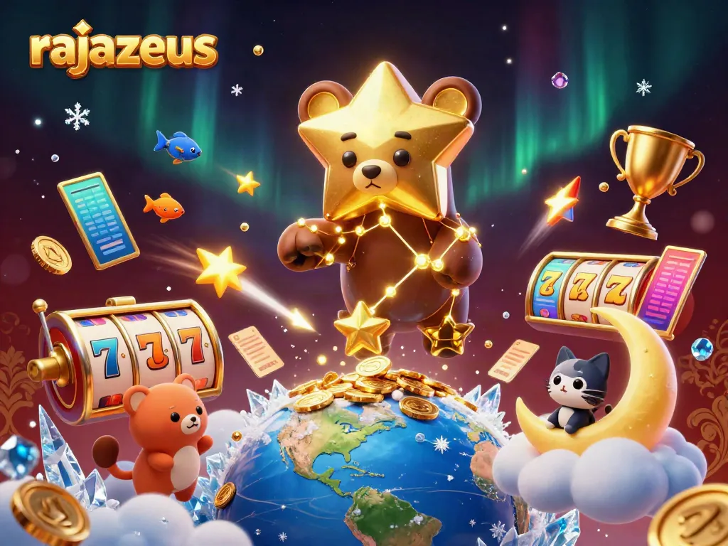 Permainan slot spektakuler di rajazeus dengan karakter bintang dan elemen kasino yang menarik.