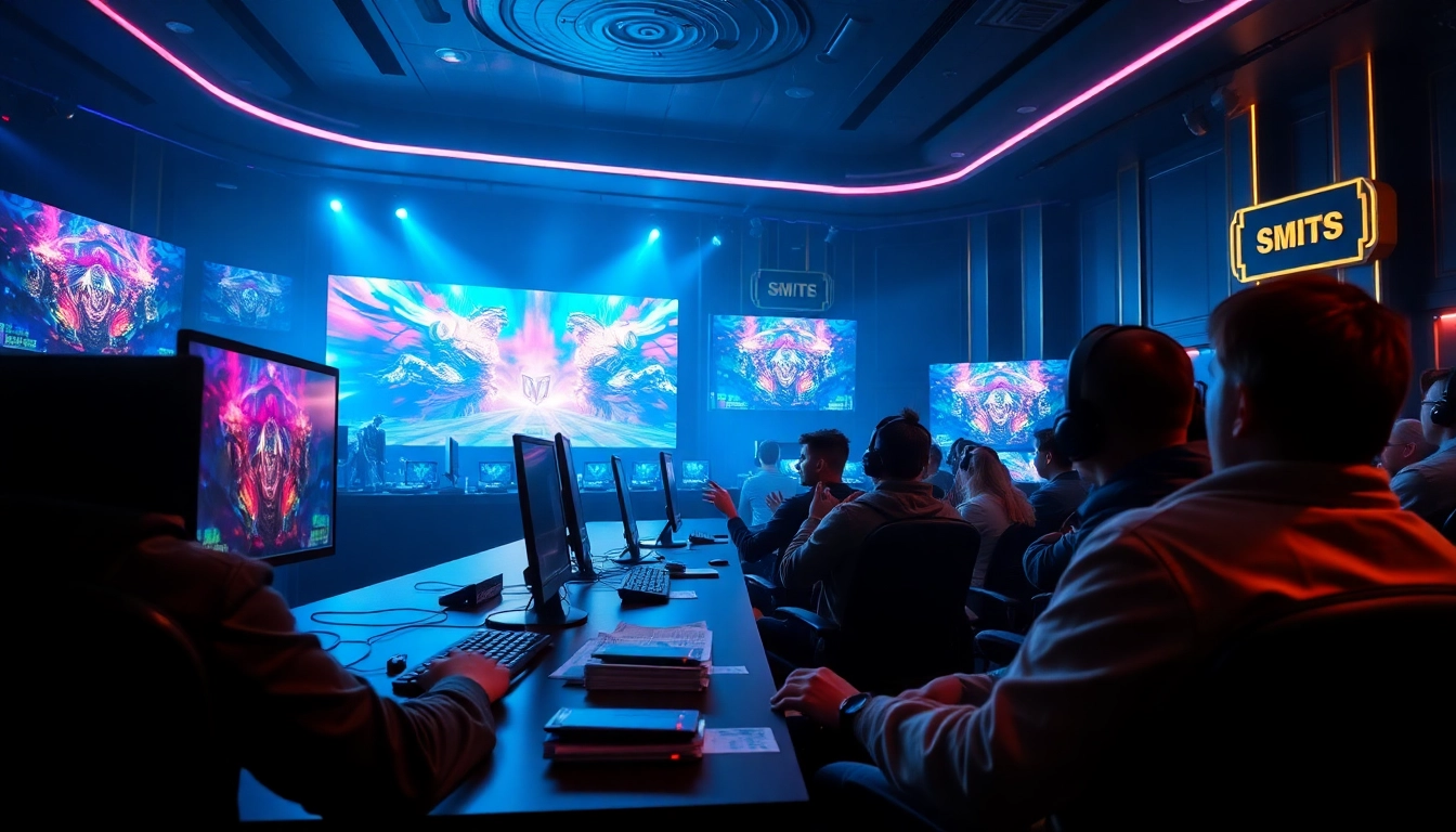 E1 Sport Smite แทงอีสปอร์ต ได้เงินจริง showcased in a vibrant eSports betting arena, highlighting intense competition and excitement.