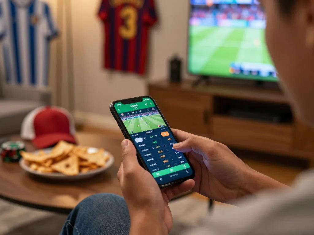 KÈO TRỰC TUYẾN scenario showing sports betting excitement with live odds on a smartphone.