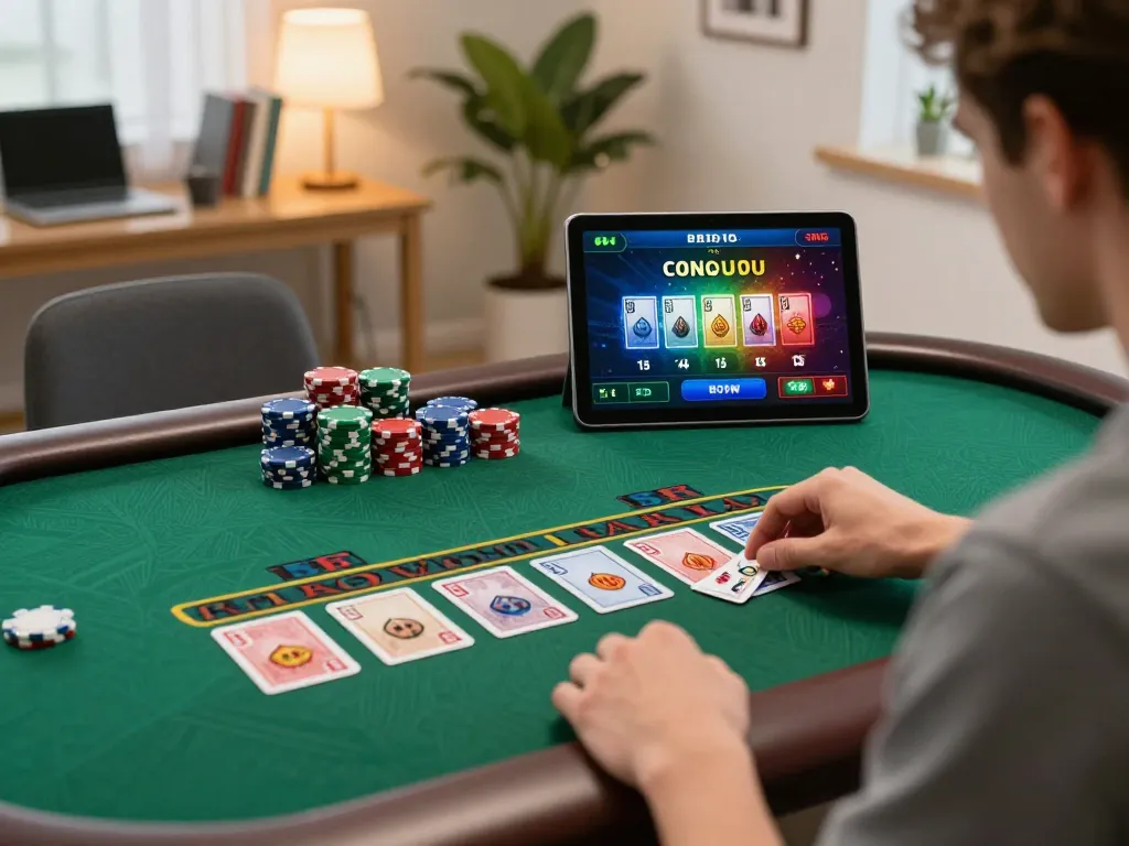 Engaging in a live dealer blackjack game on bet88, a player places chips on their tablet, showcasing virtual gameplay.