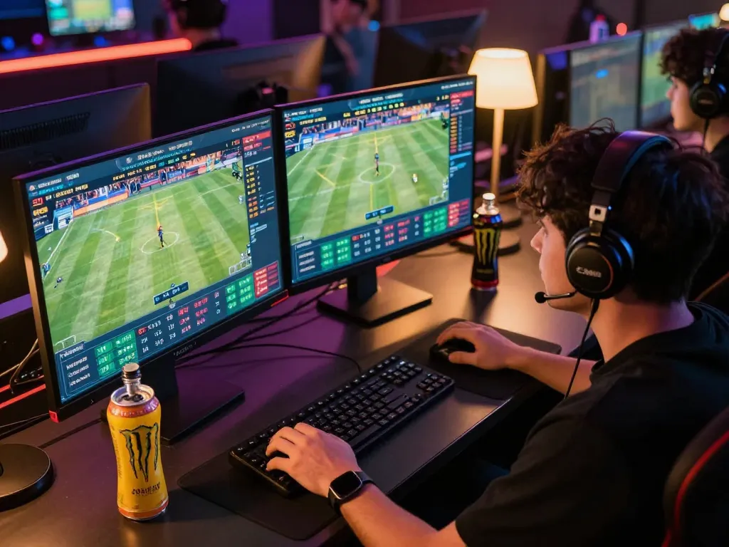 Gamer placing strategic bets on 88xx online sports betting platform with multiple live sports feeds visible