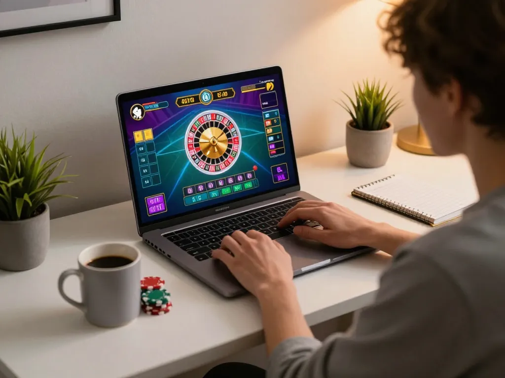 Pemain Leci123a terlibat dalam permainan rolet online di meja modern, menampilkan elemen taruhan strategis