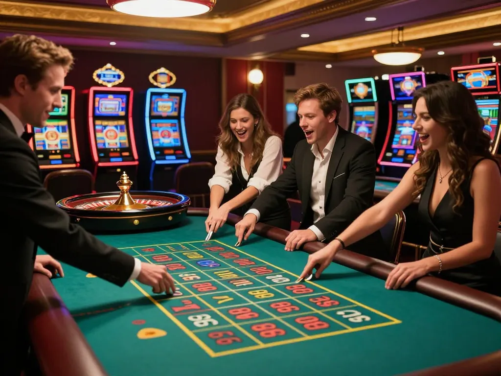Watch players engage in intense roulette action at 88aa's upscale casino setting.