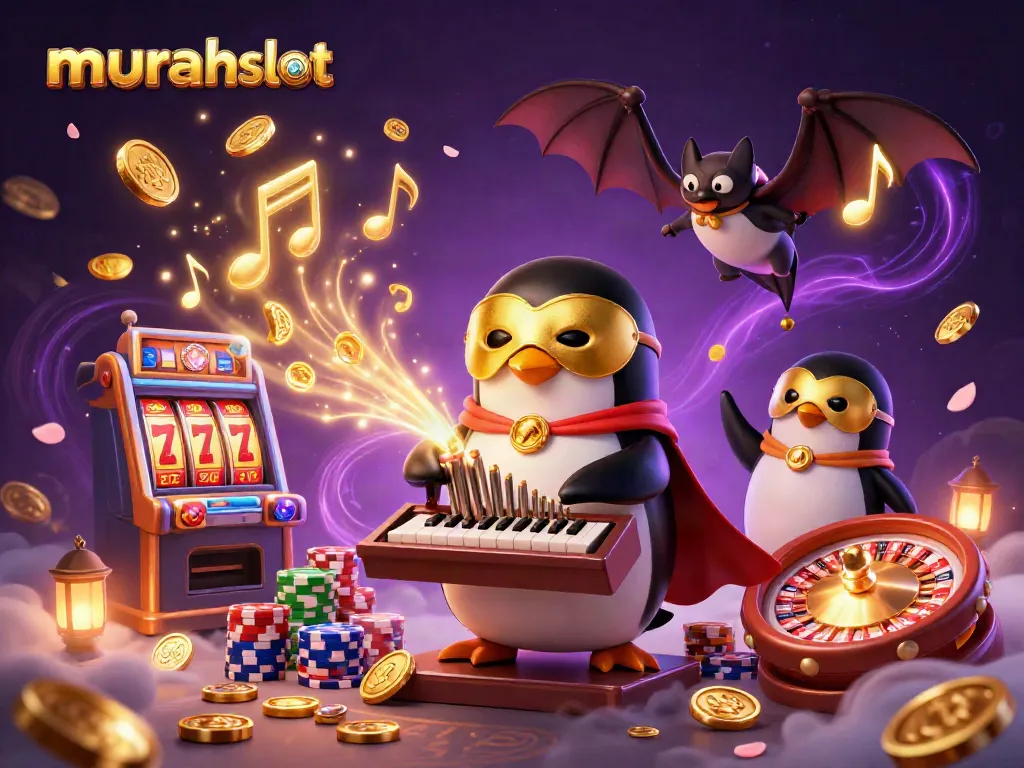 Menangkan permainan slot di murahslot dengan koin emas yang berjatuhan dan karakter unik.