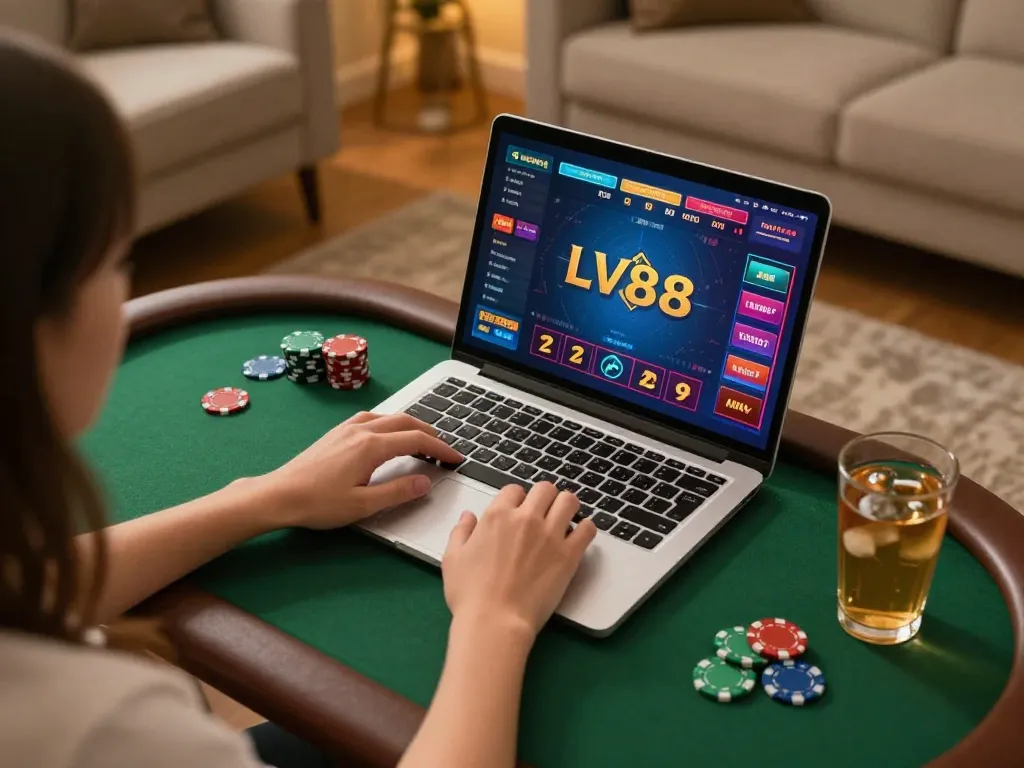 Experience thrilling gameplay at LV88 with immersive online casino gaming on a laptop.