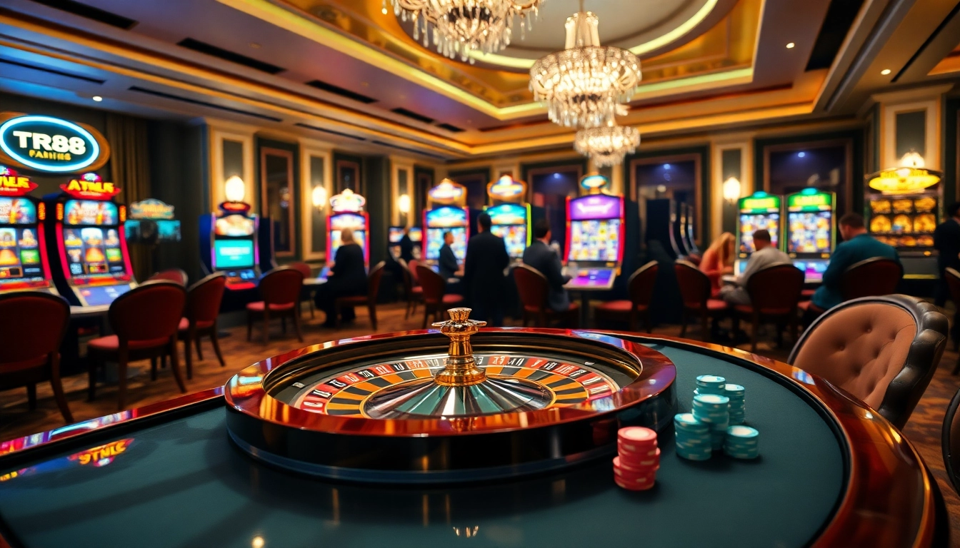 Experience the vibrant atmosphere of tr88 casino with glowing poker chips and roulette excitement.