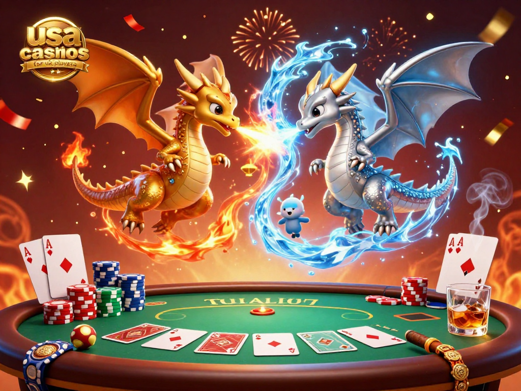 Experience the thrill of usa casinos for uk players featuring dynamic dragons and vibrant poker elements.