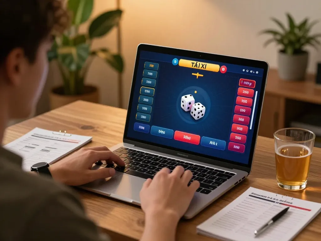 Tài xỉu online gameplay with focused player engaging in vibrant online betting