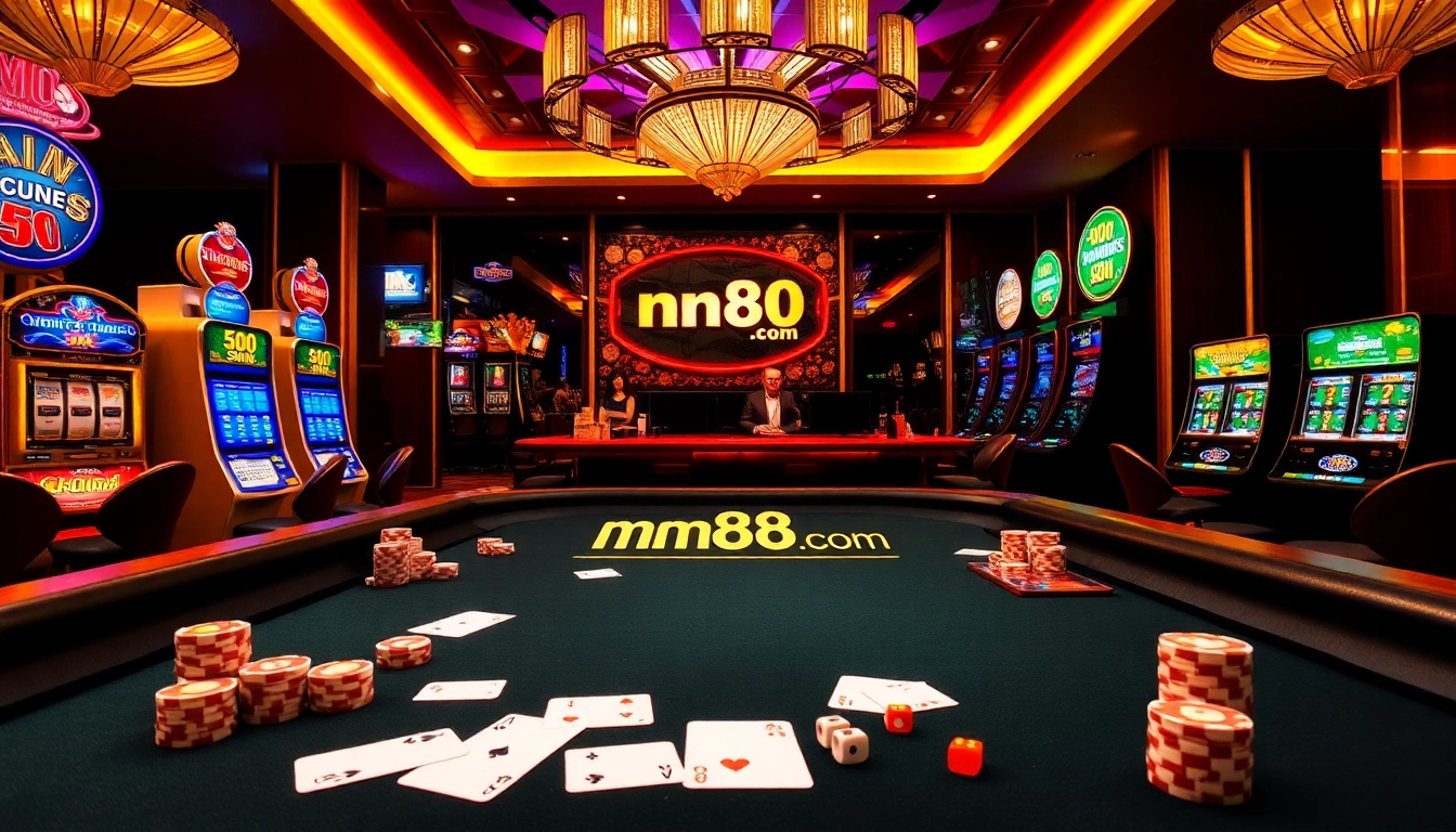 Gamblers enjoying exciting gameplay at mm88 com casino tables with vibrant chips and cards.