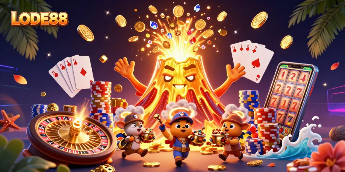 Experience the excitement of LODE88 with treasure and gaming elements in vibrant 3D illustration.