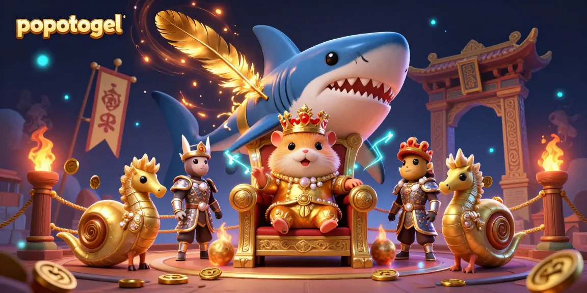 Engage in exciting popotogel gameplay with a fierce hamster king and dynamic casino elements.