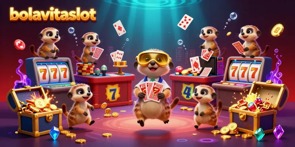 Experience the excitement of playing bolavitaslot in a lively meerkat casino with vibrant slot elements.