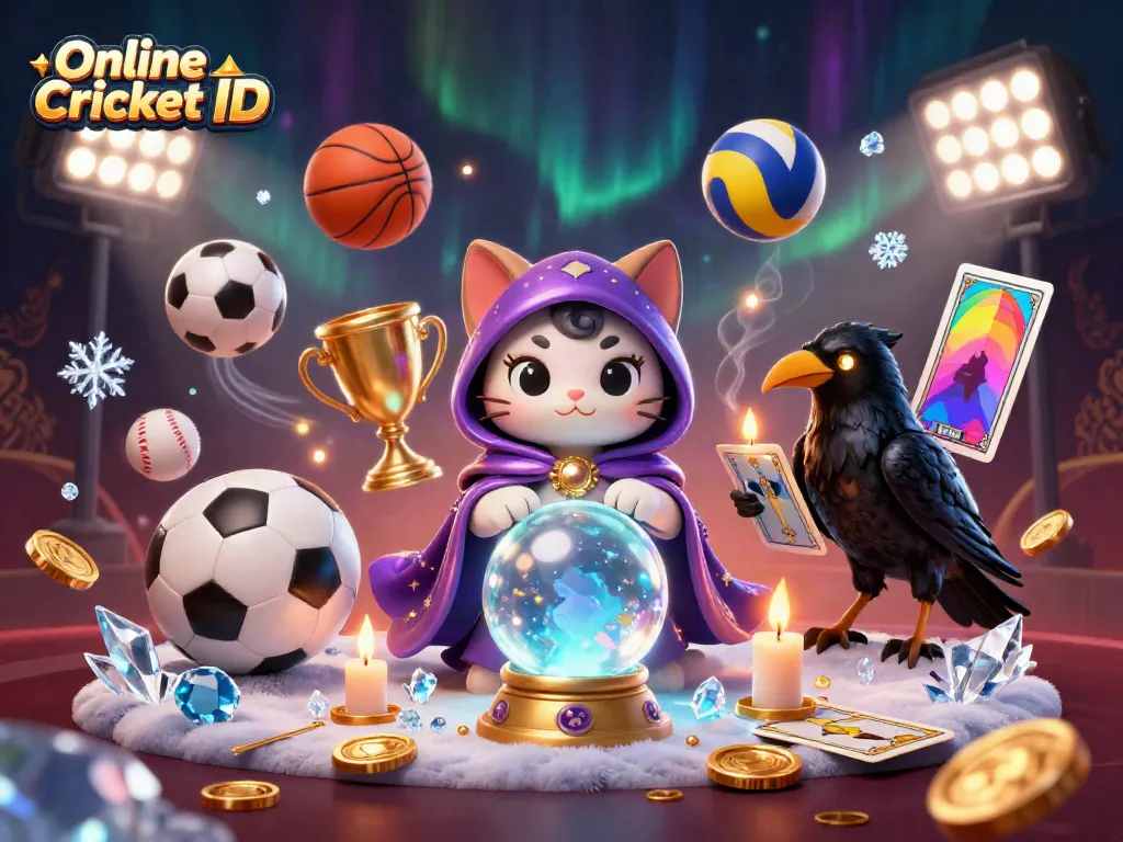 Engage with Online Cricket ID through a vibrant digital illustration of sports betting featuring mystical elements.
