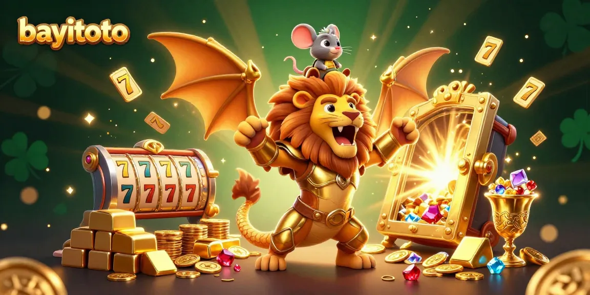 Experience the excitement of bayitoto as golden treasures and slot reels emerge in a vivid 3D casino scene.