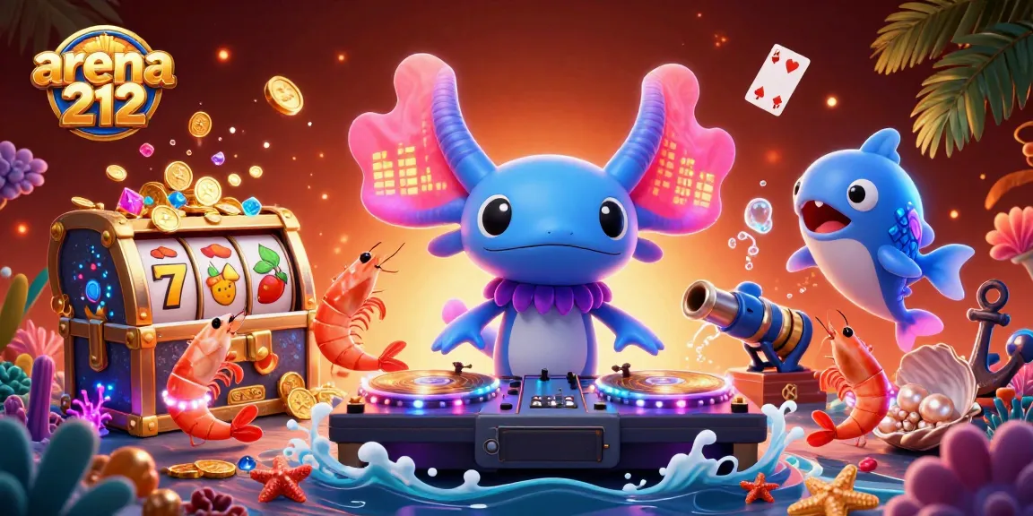 Gambarlah pengalaman bermain slot arena212 yang menghibur dengan karakter kartun berwarna neon di latar belakang yang menakjubkan.