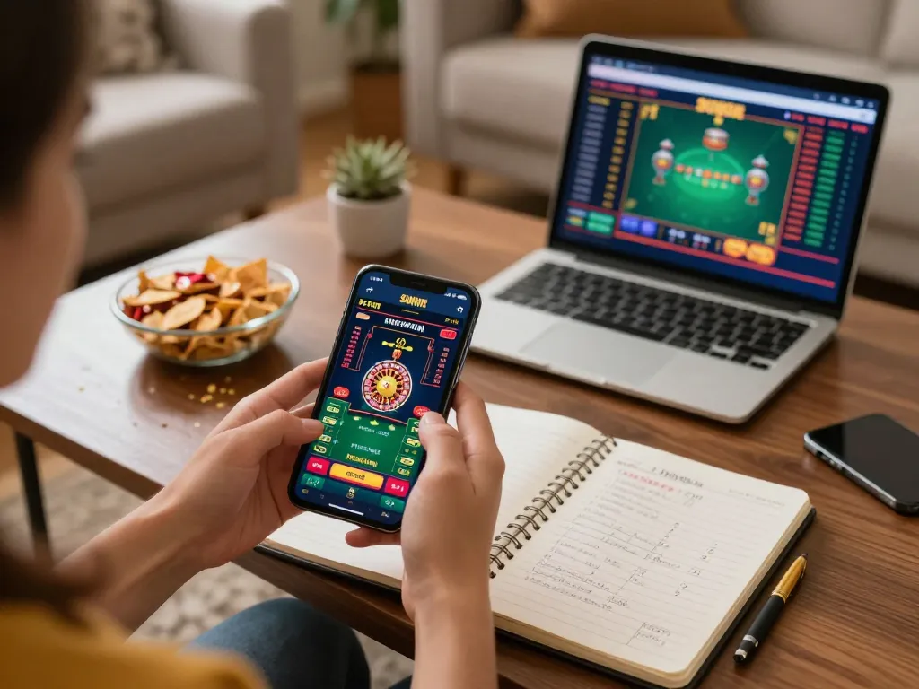 Enjoying a thrilling gaming experience with Sunwin on a smartphone, showcasing strategic bets and lively atmosphere.