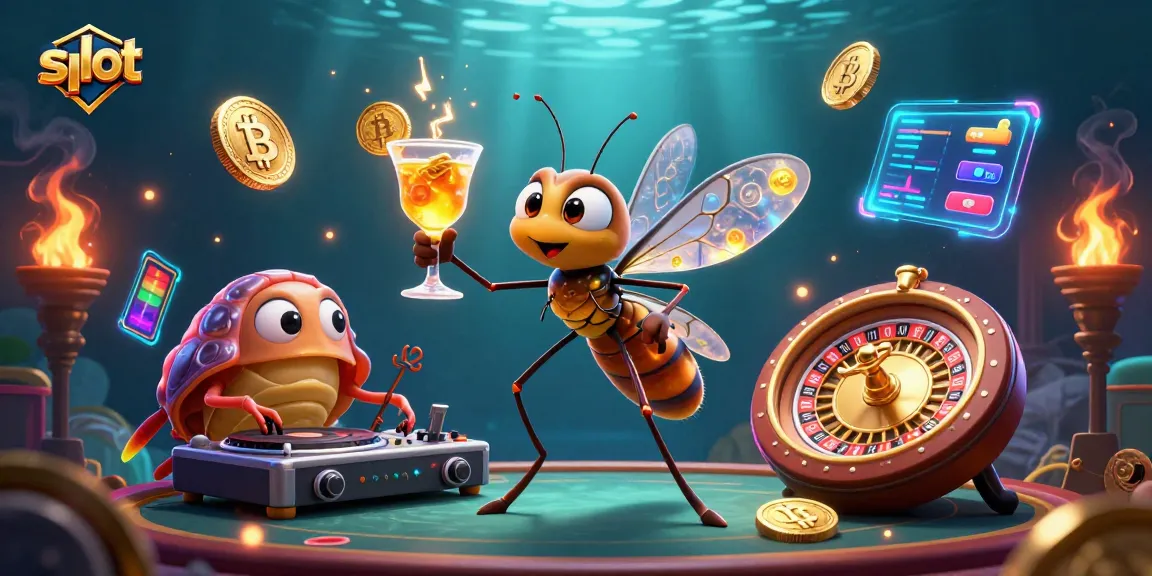 Slot menghadirkan karakter unik dalam ilustrasi 3D, menampilkan kombinasi menarik kasino dan elemen cryptocurrency.