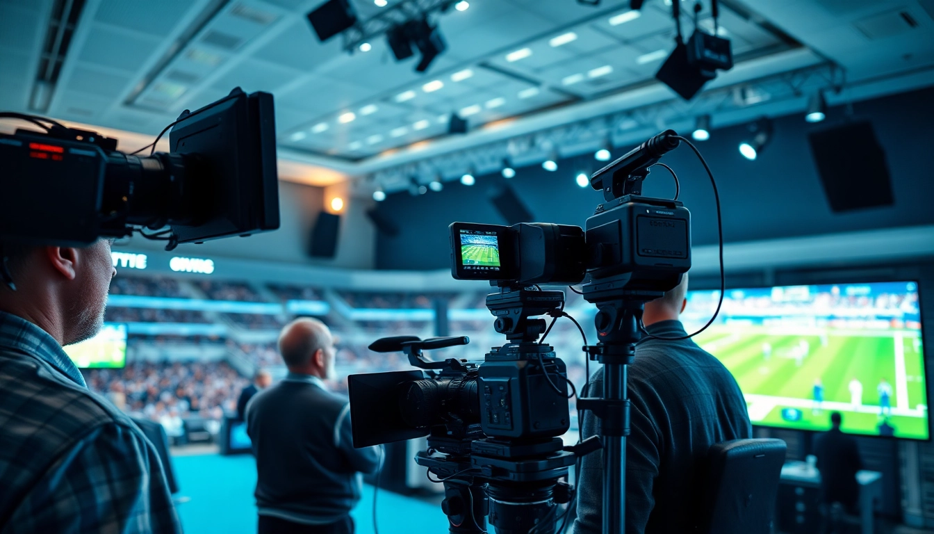 Sports Broadcasting professionals capturing a live event in a dynamic studio setting.