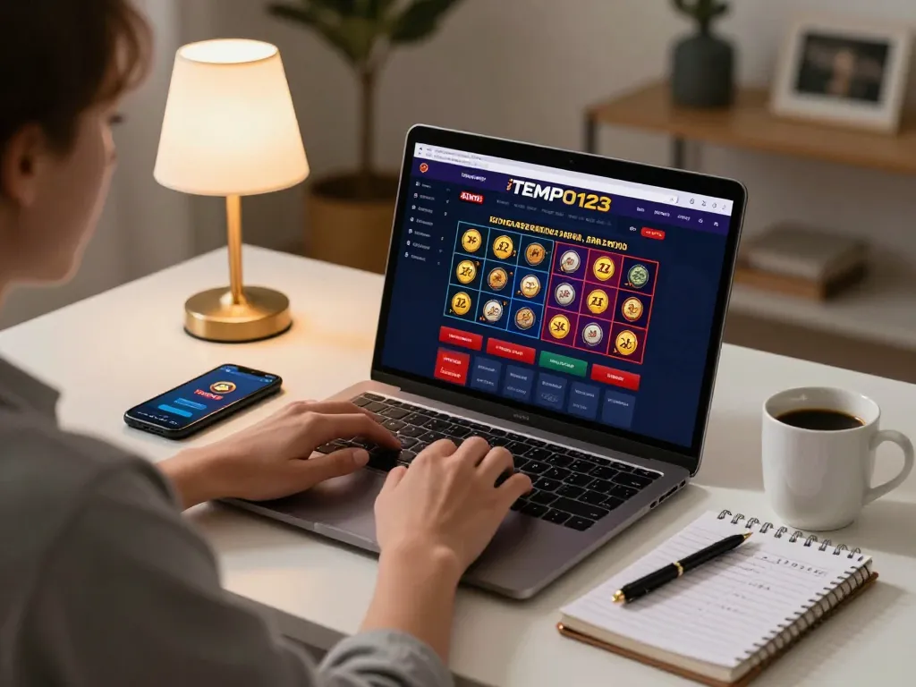 Engage with Tempo123 online slots interface while enjoying a strategic gaming session at home.