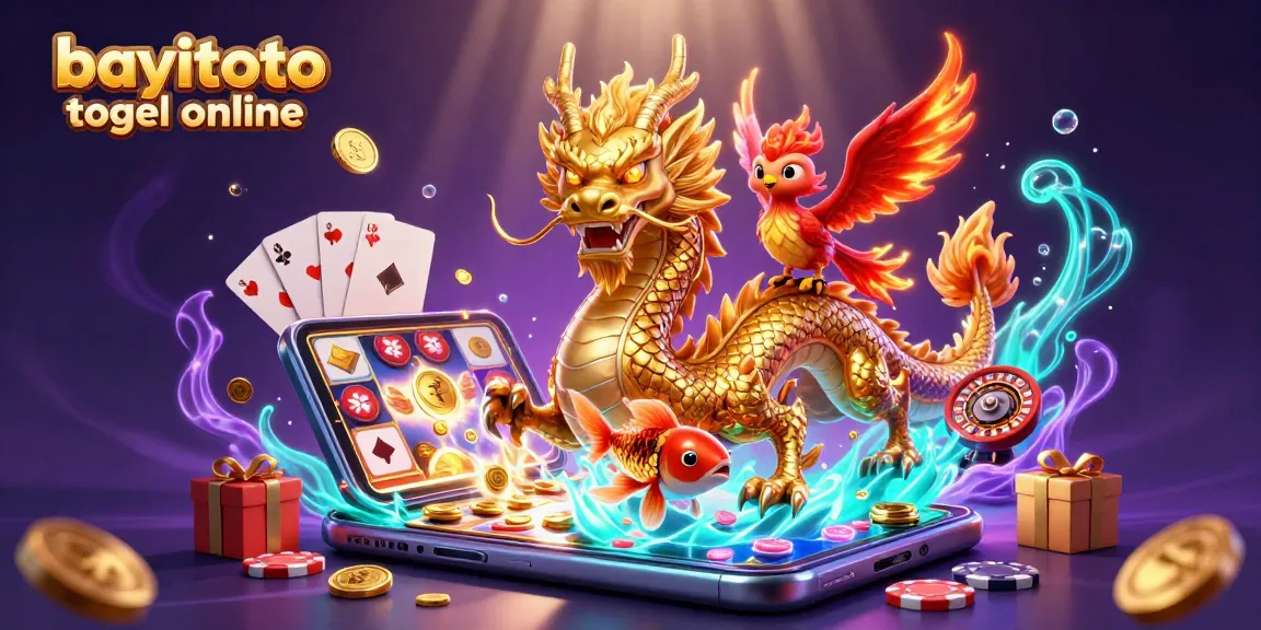 Experience bayitoto togel online with the dynamic allure of the golden dragon and phoenix in this captivating illustration.