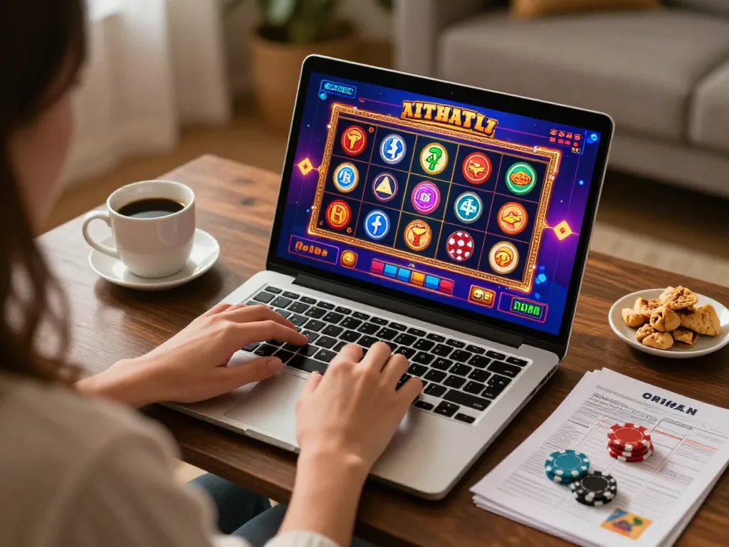 uu88 online casino gaming on a laptop in a cozy home setting with vibrant visuals
