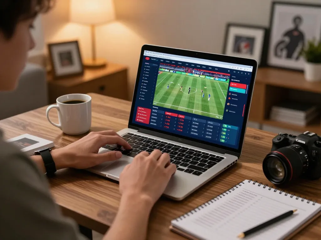 Engaging in live sports betting with vipwin, laptop displaying odds and match statistics