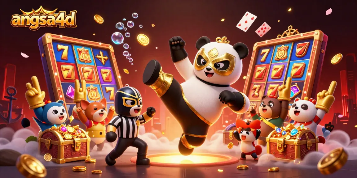 Experience exciting gameplay with angsa4d featuring a panda wrestler jumping into action amid slot game elements.