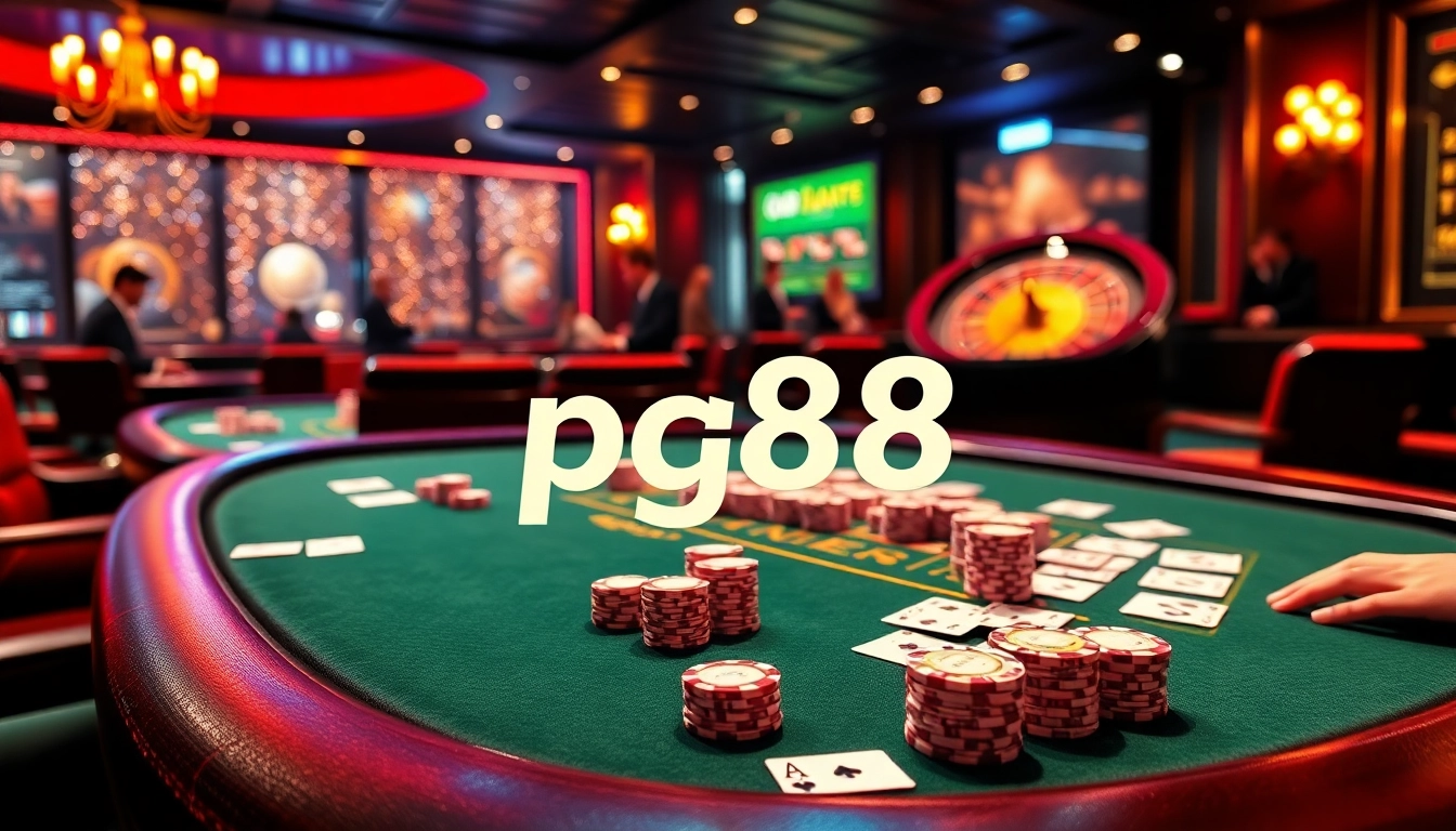 Experience the excitement of pg88 as players engage in a thrilling poker game at a luxurious casino table.
