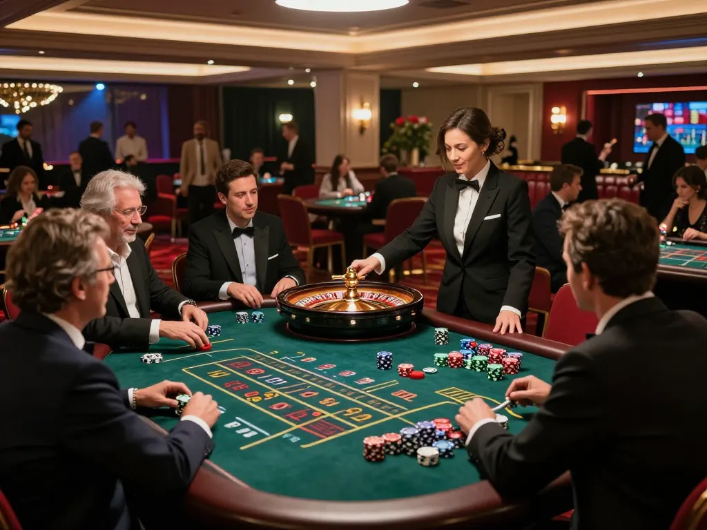 Players enjoy a thrilling game of roulette at sunwin's prestigious casino, showcasing excitement and vibrant atmosphere.